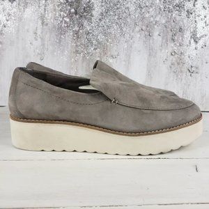 456egu Vince ZETA suede platform taupe women's size 10 slip on loafers in smoke
